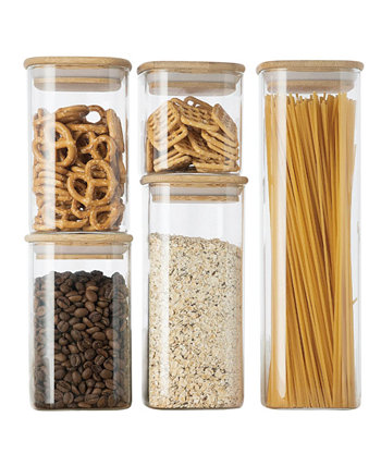 5 стеклянных банок для хранения пищевых продуктов, набор канистр из боросиликатного стекла с бамбуком Genicook