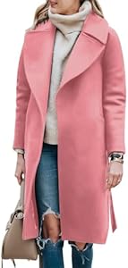 BZB Women's Long Wool Blend Pea Coat Winter Casual Overcoat Notched Lapel Collar Trench Coat Belted Long Jacket Outerwear BZB