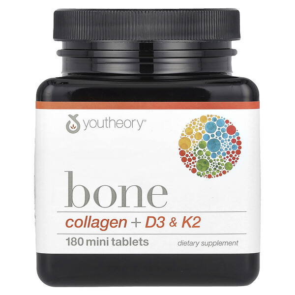 Коллаген + D3 & K2 для костей - 180 мини таблеток - Youtheory Youtheory