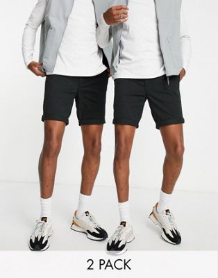 Topman 2-pack skinny chino shorts in black  TOPMAN