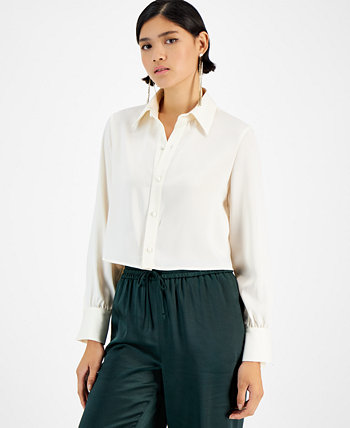 Женская укороченная блузка с длинными рукавами и пуговицами спереди, созданная для Macy's Bar III