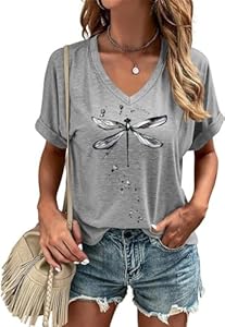 Casual V-Neck Graphic Tees for Women Summer Cute Short Sleeve Holiday Family Match T-Shirt Tops… Beopjesk