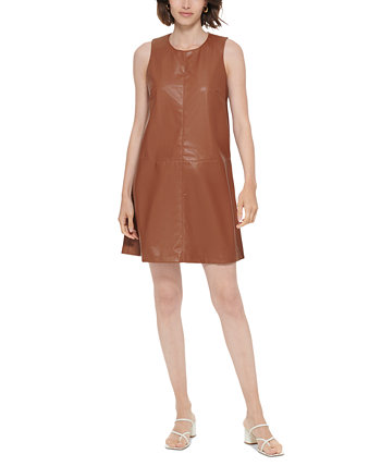Миниатюрное платье трапециевидной формы из искусственной кожи без рукавов Calvin Klein