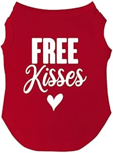 Free Kisses with Heart Valentine's Day Dog Tee Shirt Sizes for Puppies, Toys, and Large Breeds (Baby Pink, X-Small 196) Tees & Tails