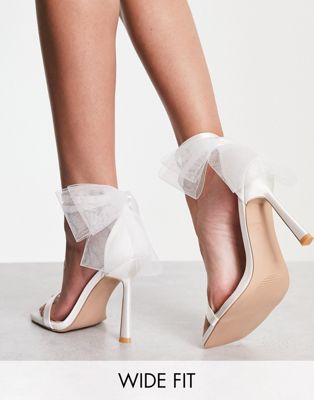 Be Mine Wide Fit Bridal Cynzia tulle bow detail sandals in ivory  Be Mine