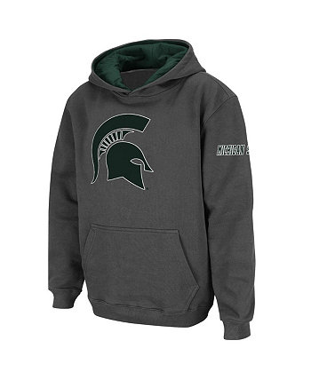 Youth Boys Charcoal Michigan State Spartans Big Logo Pullover Hoodie Stadium Athletic