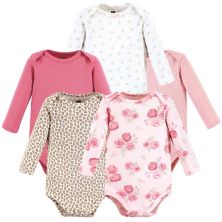 Hudson Baby Infant Girl Cotton Long-Sleeve Bodysuits, Blush Rose Leopard 5-Pack Hudson Baby