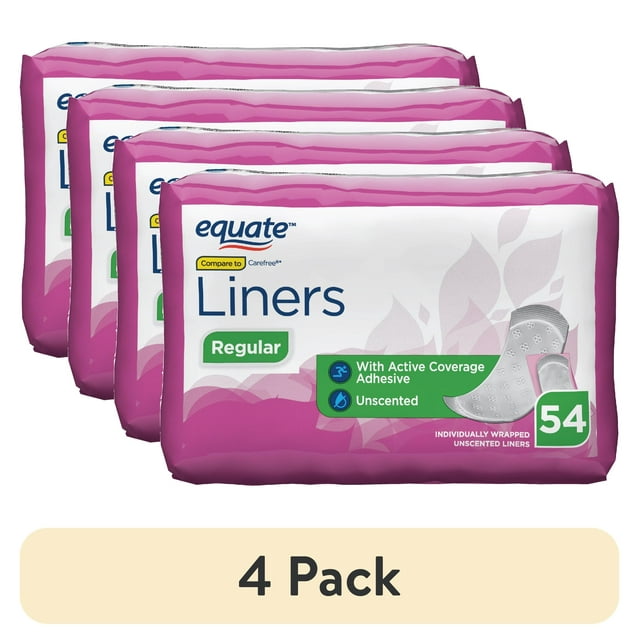 (4 pack) Equate Thin Liners, Regular, Unscented & Fragrance-Free, 54 Count Equate