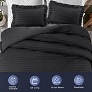 Microfiber Soft Zippered Seersucker Duvet Cover Set With Corner Ties 3 Pieces, Queen PiccoCasa