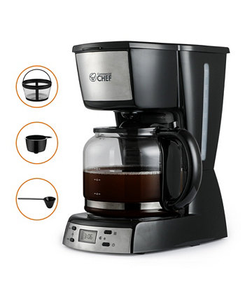 Coffee Maker with Nylon Coffee Filter, Digital 12 Cup Coffee Maker with Glass Pot and Handle, Programmable Coffee Maker with LCD Display Commerical Chef