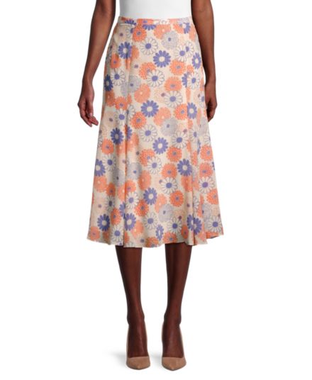 Шелковая юбка-трапеция с цветочным рисунком KENZO