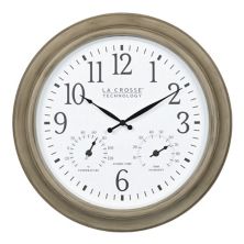 Технология La Crosse 18 дюймов. Атомные аналоговые часы серо-коричневого цвета для использования внутри и снаружи помещений с измерением температуры и влажности La Crosse Technology