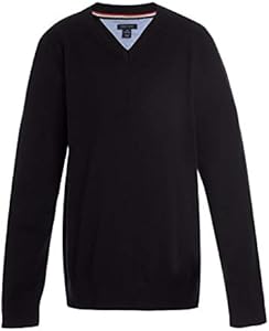 Tommy Hilfiger Boy's Long Sleeve V-neck Sweater, Kids School Uniform Clothes, Pullover Tommy Hilfiger