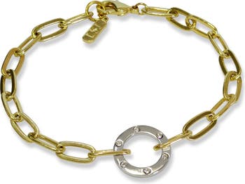 Two-Tone CZ Open Circle Paperclip Chain Bracelet Liza Schwartz