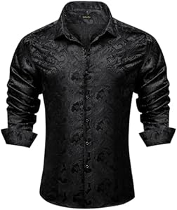 DiBanGu Mens Silk Paisley Dress Shirts,Long Sleeve Button Down Shirt Casual Regular Fit Shirt for Men Wedding Party DiBanGu