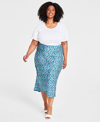 Trendy Plus Size Garden Floral Slip Skirt, Created for Macy's On 34th