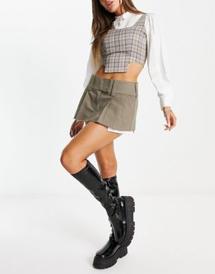 Basic Pleasure Mode ultra mini skirt kilt with exposed pockets in beige Basic Pleasure Mode