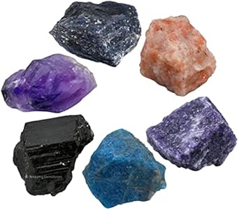 Weight Loss Crystals Manifestation, Set of 6 Black Tourmaline Apatite Lepidolite Sunstone Blue Aventurine and Amethyst Healing Crystals and Stones Amazing Gemstone