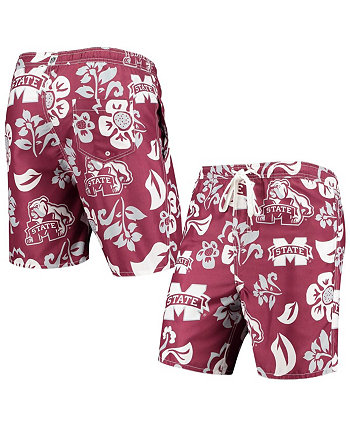 Men's Maroon Mississippi State Bulldogs Floral Volley Logo Swim Trunks Wes & Willy