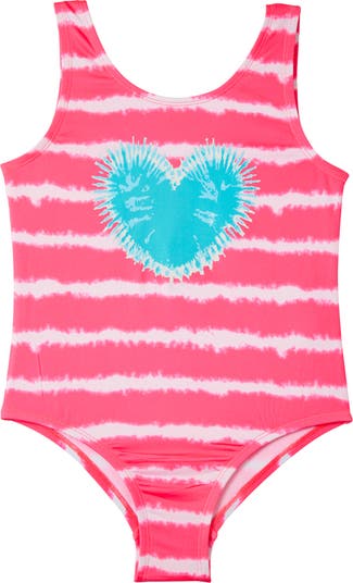 Tie-Dye Striped Heart One-Piece Swimsuit Pink Platinum