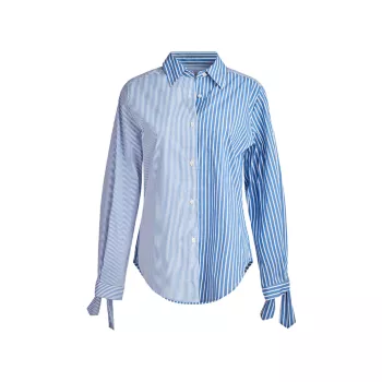 Полосатая блузка Gen с завязками на манжетах Halston