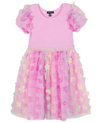 Твердый лиф в рубчик для маленьких девочек, юбка с объемным цветком и платье с пышными рукавами Pink & Violet