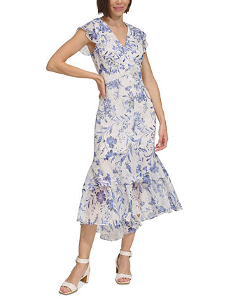 Женское платье миди с цветочным принтом и развевающимися рукавами Tommy Hilfiger