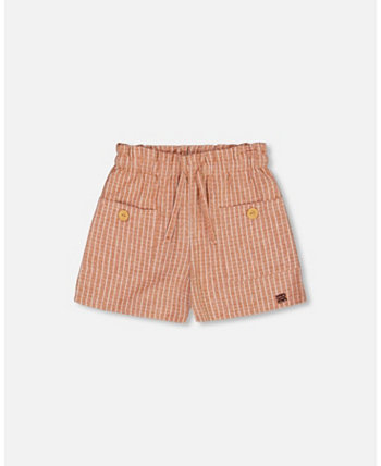 Big Girls Linen Short With Pockets Old Orange Pink Deux par Deux