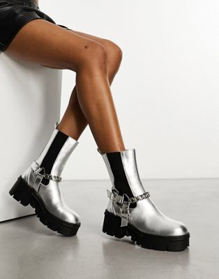 Серебристые массивные низкие ботинки с фурнитурой RAID Greta Raid
