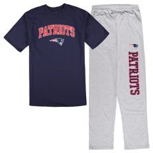 Мужская футболка Concepts Sport темно-синего/серого цвета с надписью «New England Patriots Big & Tall» и пижамные штаны, комплект для сна Unbranded