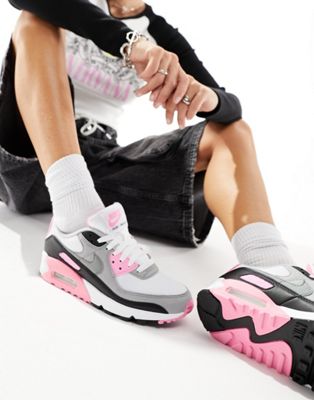 Женские кроссовки Nike Air Max 90 в сером и розовом цвете для повседневной жизни Nike