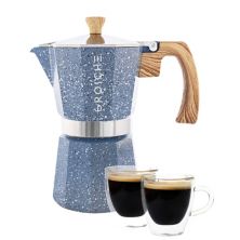 GROSCHE Milano Stone Stovetop Espresso Coffee Maker and TURIN Glass Espresso Cup Set Grosche