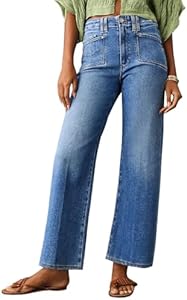 Astylish Womens Wide Leg Jeans High Waisted Stretchy Buttoned Denim Pants Trendy 2025 with Pocket Astylish