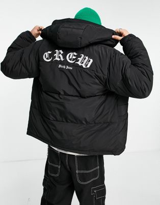 Sixth June back embroidered puffer jacket in black Sixth June