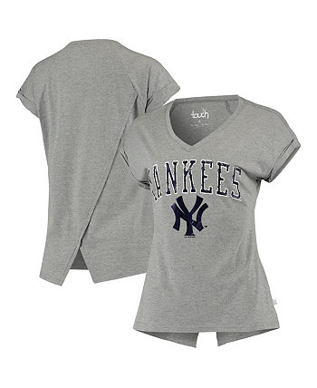 Женская серая футболка с v-образным вырезом New York Yankees Power Play Touch