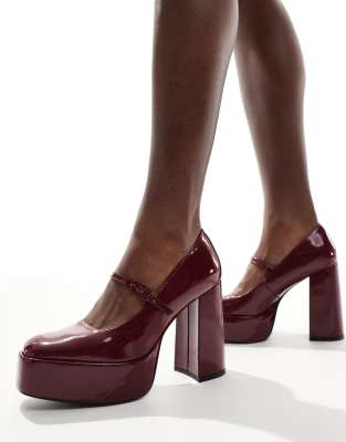 Stradivarius heeled mary janes in burgundy Stradivarius