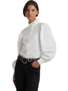 Рубашка из хлопкового сукна Petite с рюшами и отделкой Ralph Lauren