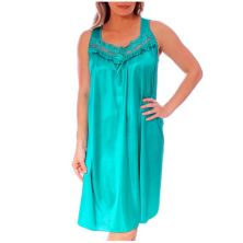 Women's Silky Feeling Sleeveless Nightgown With Embroidery Lace Floral Design Yafemarte