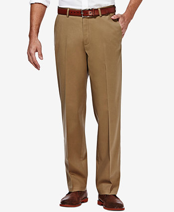 Мужские брюки премиум-класса цвета хаки классического кроя с плоской передней частью и скрытой расширяющейся талией HAGGAR