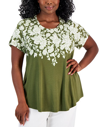 Plus Size Floral-Print Short-Sleeve Top, Created for Macy's J&M Collection