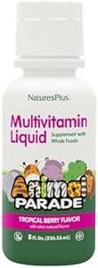 Natures Plus Animal Parade Children's Liquid Multivitamin - Tropical Berry Flavor - 8 fl oz - Whole Food Supplement - Vegetarian, Gluten Free - 16 Servings Natures Plus