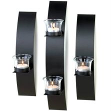 Sleek Black Curved Iron Wall Sconce Set Accent Plus