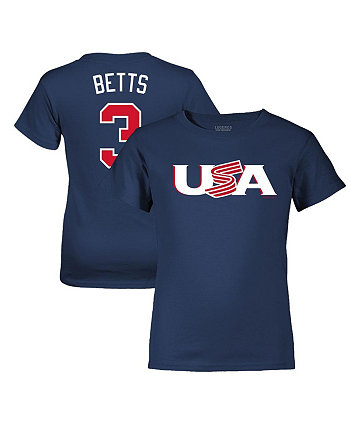Классическая футболка с именем и номером Big Boys and Girls Mookie Betts Navy USA Baseball 2023 World Baseball Legends