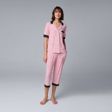 Женский уютный пижамный топ с короткими рукавами и воротником-капри Simply Vera Vera Wang и пижамный комплект-капри Simply Vera Vera Wang