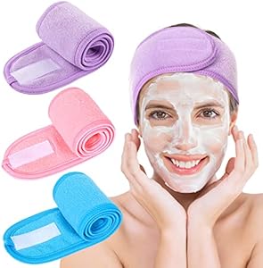 Whaline Spa Facial Headband Make Up Wrap Head Terry Cloth Headband Adjustable Towel Band for Face Washing Shower Facial Cover, 3 Pieces (Black, Pink, Gray) Whaline