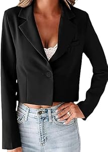 Dokotoo Women's Casual Office Cropped Blazer Long Sleeve Open Front with Button Cardigans Jacket Work Suit Dokotoo