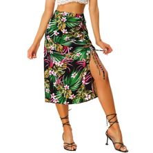Women's Hawaiian Skirts Beach Ruched Front Tropical Skirt with Slit ALLEGRA K