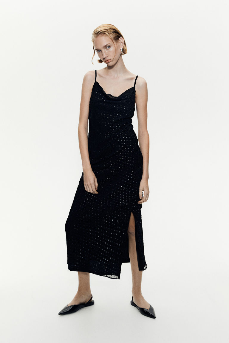 Блестящее платье-комбинация с плюмети H&M