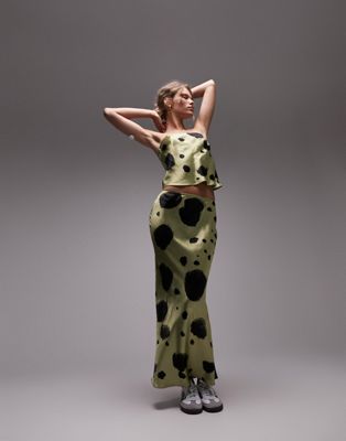 Атласная юбка макси Topshop с большим пятном цвета шалфея - часть комплекта TOPSHOP