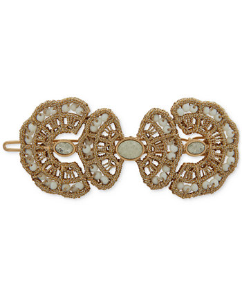 Gold-Tone White Scalloped Beaded Barrette Lonna & lilly